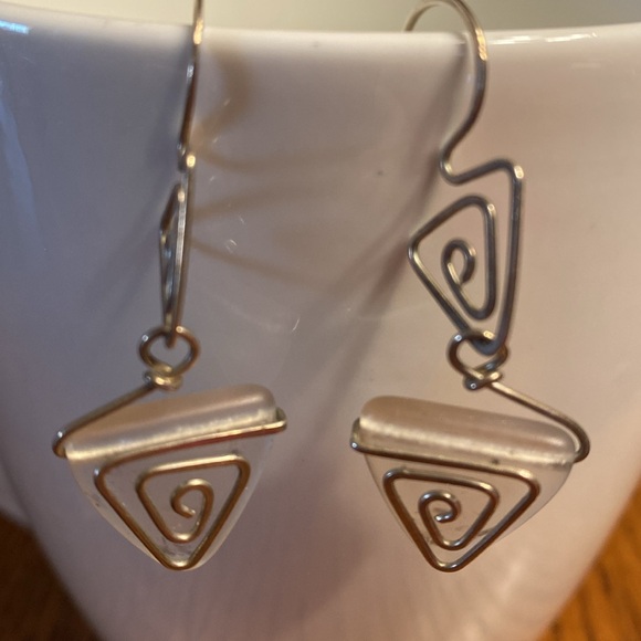 Sea Glass Silver Wire Wrapped Drop Earrings - Picture 10 of 10